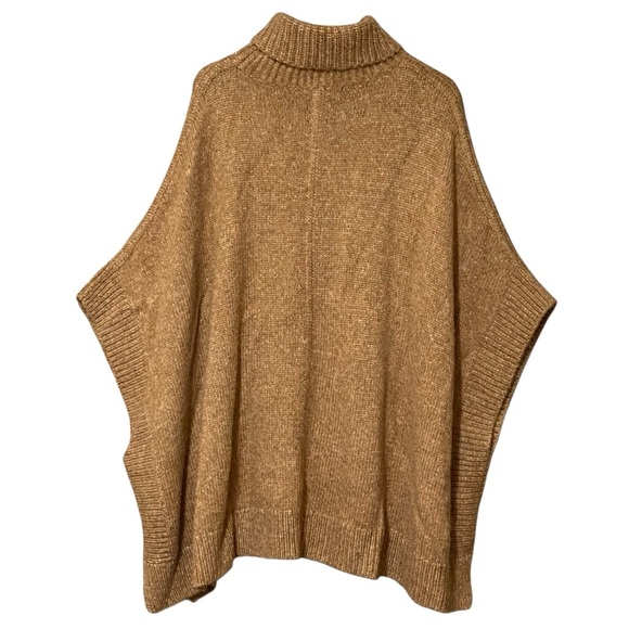 J.Crew Women’s L/XL Wool Blend Turtleneck Poncho Tan NWT Cozy Relaxed Fit - Picture 3 of 11